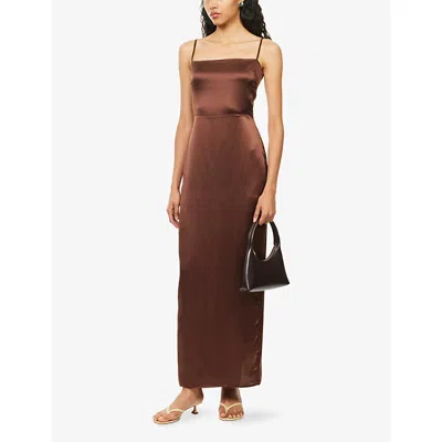 Reformation Frankie Sleeveless Silk Dress In Brown
