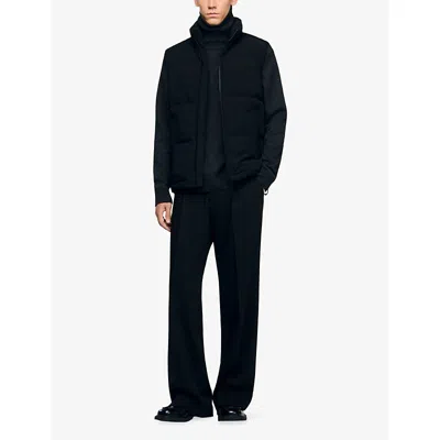 Sandro Mens Black Sleeveless Round-collar Stretch-woven Technical Puffer Xl