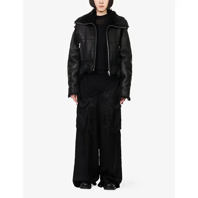 Rick Owens Womens Black Exploder Shearling Jacket In Black