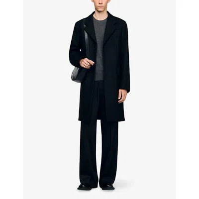 Sandro Mens Black Button-up Regular-fit Wool And Cashmere-blend Coat In Black