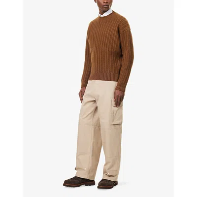 Dunhill Mens Dark Camel Cable Knit Crewneck Cashmere Jumper In Brown