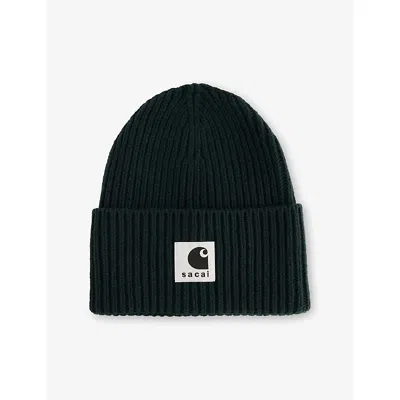 Sacai X Carhartt Wip Womens Green  X Carhartt Logo-patch Wool-blend Bean In Green