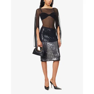 Buci Nyc Womens Black Ibis Sheer Mesh Cape Top In Black