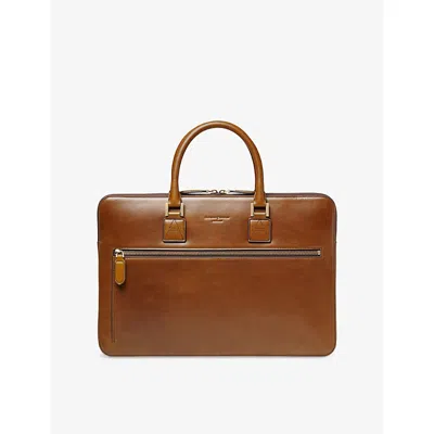 Aspinal Of London Womens English Tan Connaught Folio Leather Briefcase In Orange