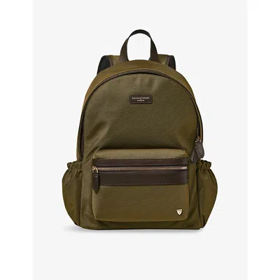 Aspinal Of London Khaki Logo-embellished Woven Backpack In Brown
