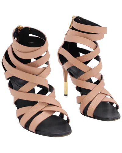 Balmain Women's Leather Charlotte 95 Logo-embossed Sandal (authentic Pre-  Loved) In Neutral