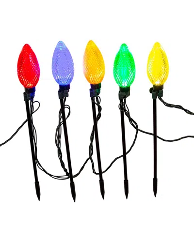 Kurt Adler Ul 10-light Led Super C9 Multicolor Bulb Yard Stakes In Pink