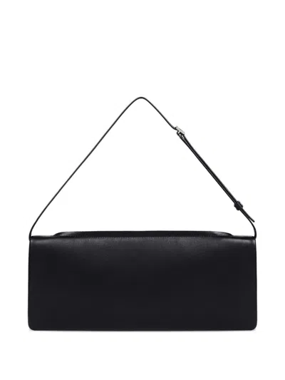Courrèges Rectangular Leather Shoulder Bag With Adjustable Strap In Black