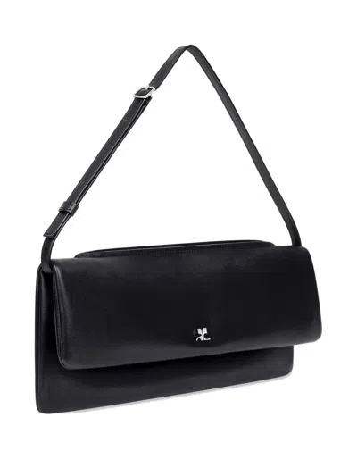 Courrèges Rectangular Leather Shoulder Bag With Adjustable Strap In Black