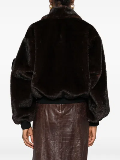 Coperni Faux Fur Bomber Jacket With Zip In Brown
