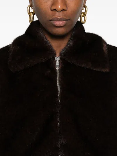 Coperni Faux Fur Bomber Jacket With Zip In Brown