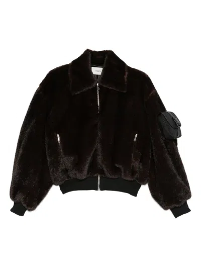 Coperni Faux Fur Bomber Jacket With Zip In Brown