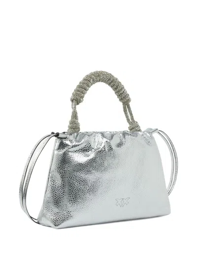 Pinko Laminated Mini Clutch With Braided Handle In Silver