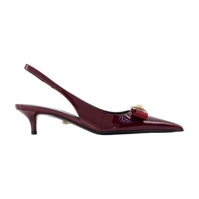 Versace 45mm Gianni Bow-embellished Slingback Pumps In Burgundy