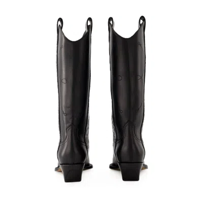 Off-white Texas-inspired Leather Walking Boots For Women In Black