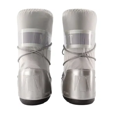 Moon Boot Waterproof Padded Knee High Boots Platform Sole In Silver