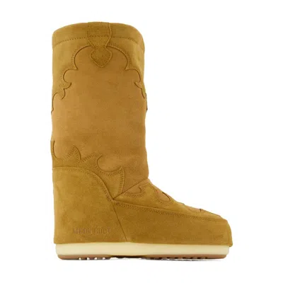 Moon Boot High Suede Boots In Cognac With Wedge Embroidery In Brown