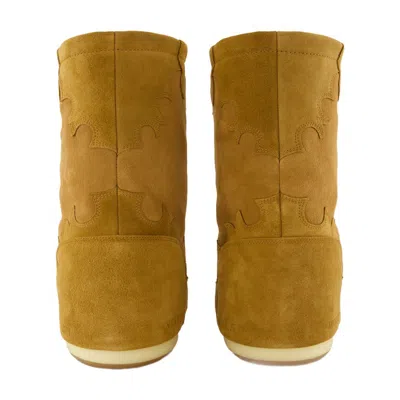Moon Boot High Suede Boots In Cognac With Wedge Embroidery In Brown
