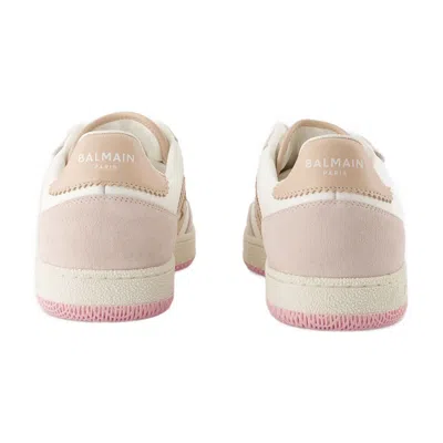 Balmain Swan Suede-trimmed Leather Sneakers In Beige