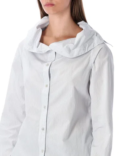 Our Legacy Kaonashi Striped Poplin Shirt With Collapsed Collar In White