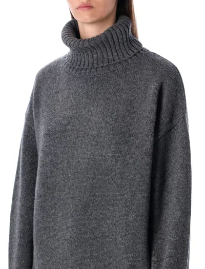 Rhea Heavy Grey Wool Turtleneck Sweater In Gray