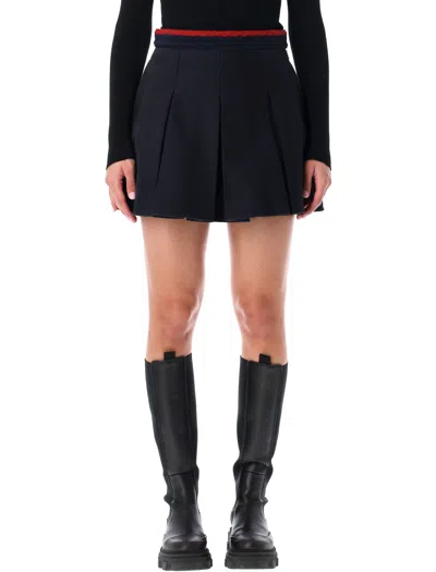 Moncler Pleated Cotton Stretch Gabardine Miniskirt In Black