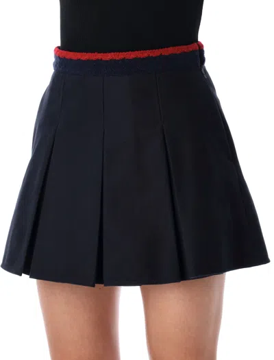 Moncler Pleated Cotton Stretch Gabardine Miniskirt In Black