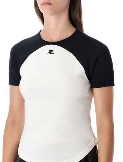 Courrèges Circle Contras T-shirt Woman Black And White In White