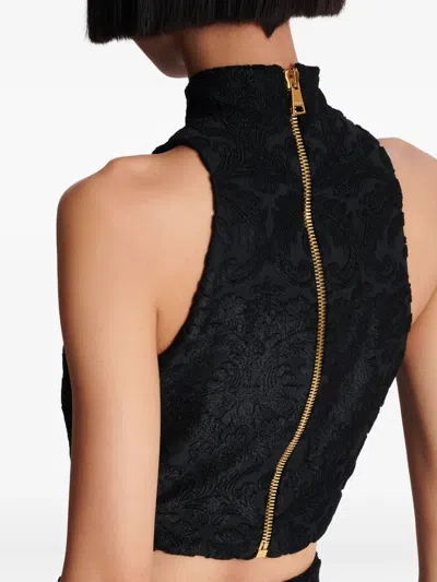 Balmain Baroque-pattern Buttoned Top In Black