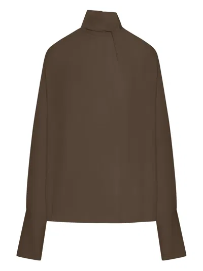 Tom Ford Long-sleeved Silk Georgette Blouse In Brown