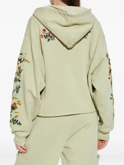 Off-white Floral Crop Hoodie Pockets In Green