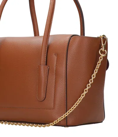 Coccinelle Structured Calfskin Shopper Bag With Gold-tone Accents In Brown