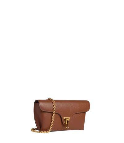 Coccinelle Structured Calfskin Shopper Bag With Gold-tone Accents In Brown