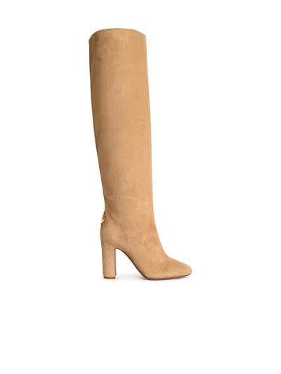 Dolce & Gabbana Beige Suede Boots In Nude