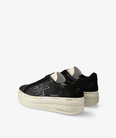 Premiata Platform Sneakers With Glitter And Contrast Tab In Black