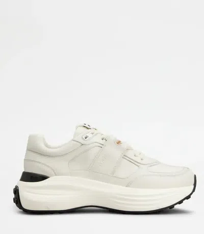 Tod's Low Top Leather Sneakers With Contrast Sole In White