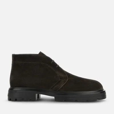 Hogan Brown Suede Ankle Boots In Brown