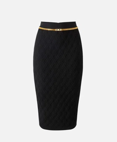 Elisabetta Franchi Diamond Patterned Knitted Skirt In Black