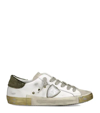 Philippe Model Prsx Low Sneakers In White Suede And Leather In Multi