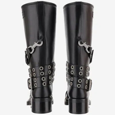 Mach&mach Mach & Mach Leather Combat Boots With Straps And Eyelets In Black