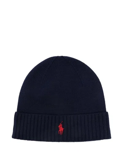 Polo Ralph Lauren Embroidered-logo Ribbed Beanie In Blue