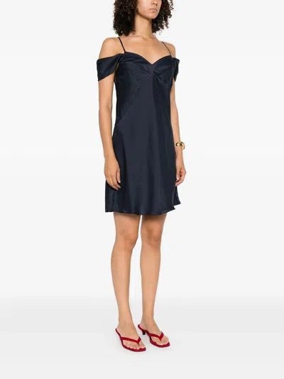 Theory Camisole Mini Dress In Crushed Satin In Blue