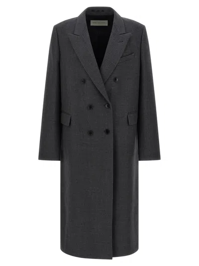 Dries Van Noten Double-breasted Wool Coat With Structured Silhouette In Gray