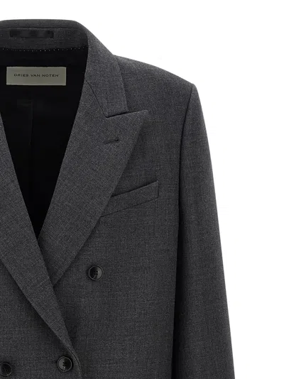 Dries Van Noten Double-breasted Wool Coat With Structured Silhouette In Gray