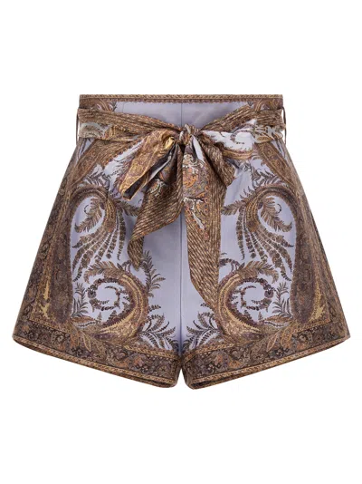 Zimmermann Printed Silk Blend Hypnotic Shorts In Brown