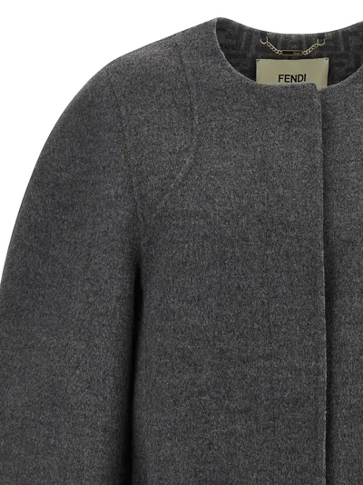 Fendi Women Wool Blouson With Mink Pockets And Inner Ff Logo In Gray