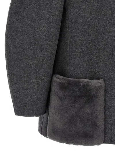 Fendi Women Wool Blouson With Mink Pockets And Inner Ff Logo In Gray