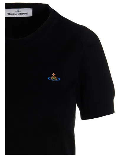 Vivienne Westwood Fitted Short Puff Sleeve Sweater With Embroidered Emblem In Black