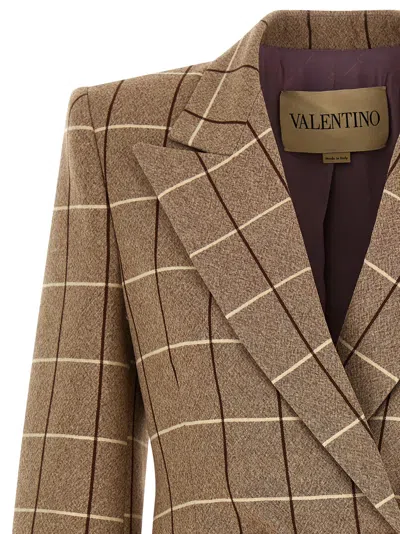 Valentino Checked Double-breasted Virgin Wool Blazer In Sand