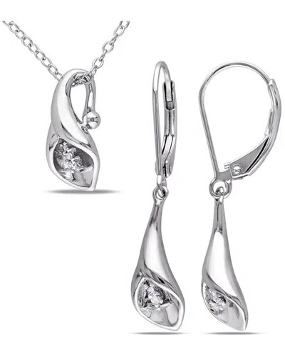 Rina Limor Silver 0.03 Ct. Tw. Diamond Pendant & Earrings Set In Metallic